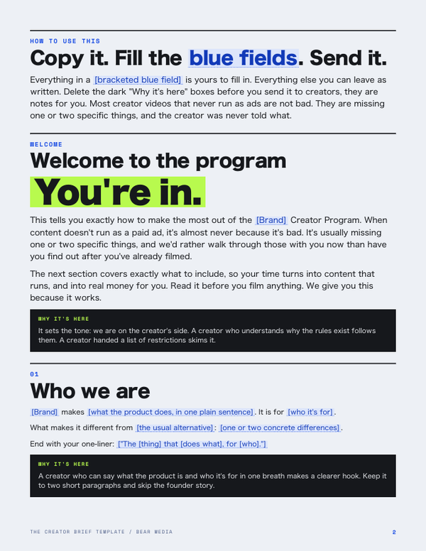 Page 2 of the creator brief template